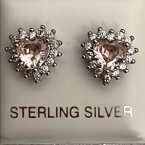 Heart Crystal and Sterling Silver Stud Earrings - New